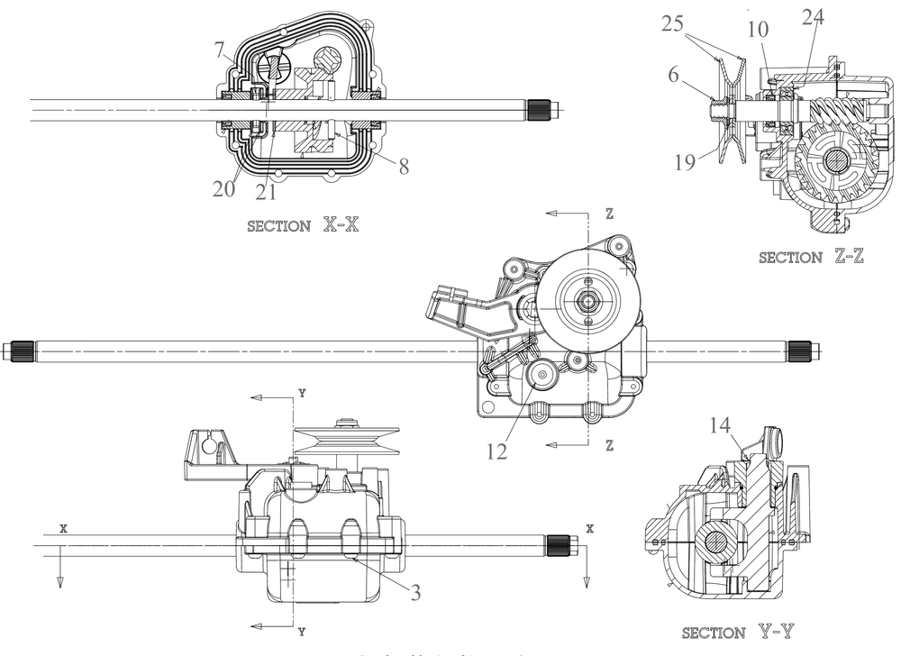Transmission Diagram and Parts List for SC300B (12AVB2R3710)(2023) Cub Cadet Lawn Mower